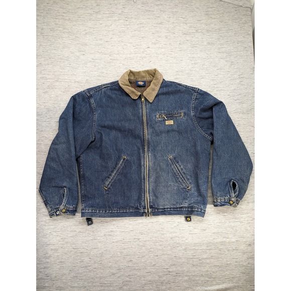 Dickies Denim Jacket Blanket Lined Corduroy Collar Workwear XL Detroit Style y2k - Picture 1 of 12